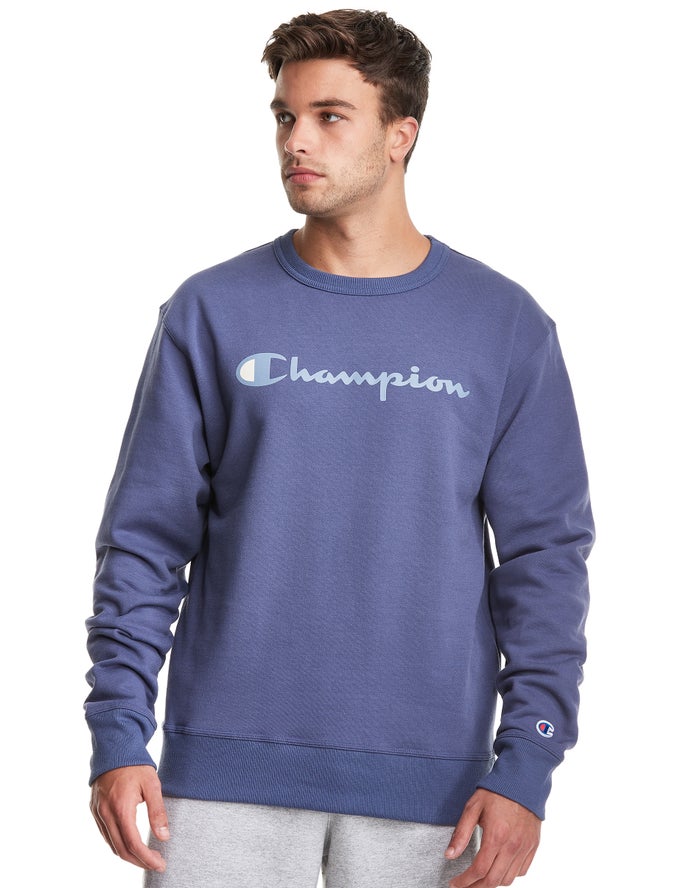 Sudadera Champion Hombre - Powerblend Fleece Crew Script Logo ( Azules ) 1906835-SW